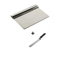 2li Set Hamur Şekillendirici Eğik Pasta Spatulası +Metal Hamur Kesici Kazıyıcı Spatula