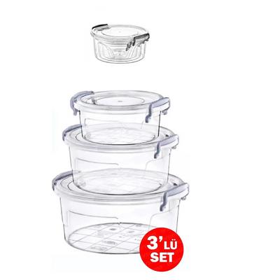 3lü Kilitli Saklama Kabı Seti İç İçe Geçmeli Şeffaf Plastik Sızdırmaz Gıda Saklama Kapları