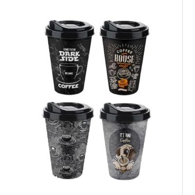 4 Adet Kahve Bardağı - Kapaklı Desenli 400ML