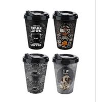 4 Adet Kahve Bardağı Kapaklı Desenli 650ML
