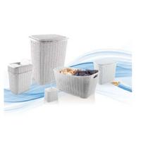5 Parça Örgü Desenli Plastik Banyo Seti Çamaşır Sepeti Deterjanlık Çöp Kovası Klozet Fırçası - Gri