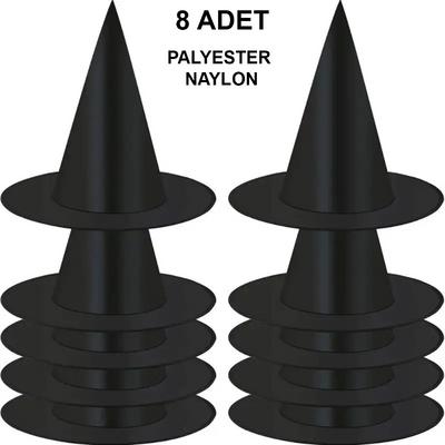 8 Adet Siyah Cadı Şapkası – Yetişkin & Çocuk Kostüm Aksesuarı