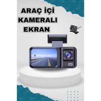 Araç Kamerası - 3 Kameralı Wifi Ön , İç ve Arka Full HD DVR Araç İçi Ekranlı Kamera
