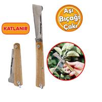 Aşı Bıçağı Profesyonel Çelik Tepeli Uçlu Bağ Ağaç Budama Aşı Çakısı 170 mm Ahşap Saplı Bıçak Çakı