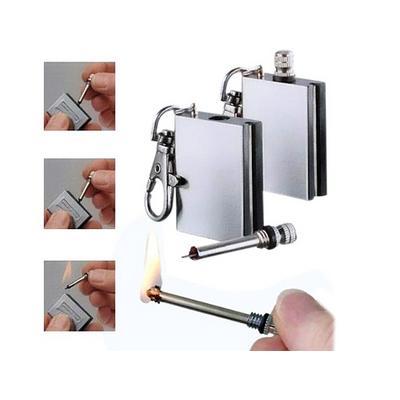 Benzinli Kibrit Çakmak Magnezyum Çubuklu Anahtarlıklı Benzinli Metal Kibrit Gümüş