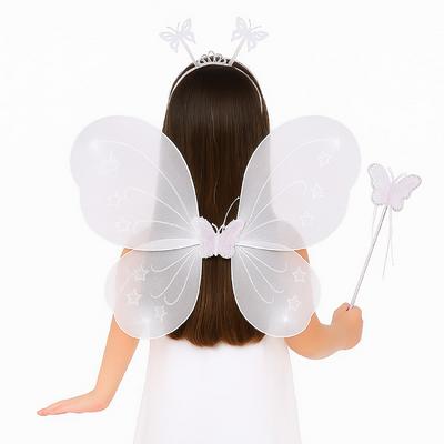 Beyaz Kelebek Kız Seti – 50 cm Kelebek Kanadı, Taç ve Asa