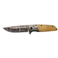 Columbia A2150C Kahve Kamp Çakısı 21cm- Manuel, Ahşap İşlemeli Sap,Kemerlikli
