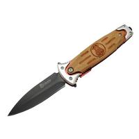 Columbia FS 11031 Kahverengi Kamp Çakı 20cm- Police İşlemeli, Ahşap Sap, Kemerlikli, Cam Kırma Aparatlı