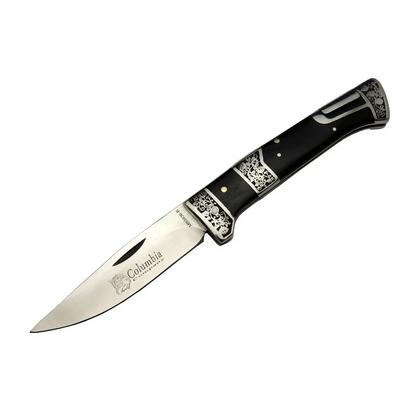 Columbia MB3936B Siyah Av / Kamp Çakısı 20cm- Manuel, İşlemeli, Kemerlikli, Ahşap Sap