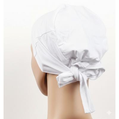 Dikişsiz Bağlamalı Tesettür Bone - Bağlamalı Bandana Beyaz