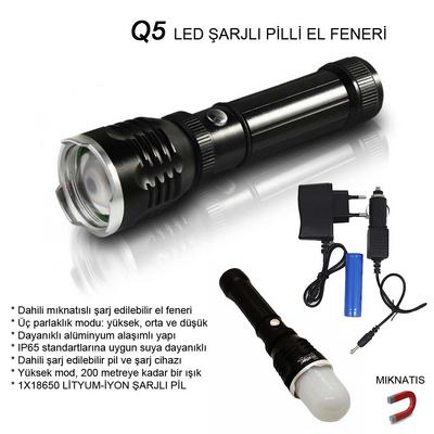 Flaşörlü Uzun Mesafeli Şarjlı Pilli Mıknatıslı EL Feneri Wt-282