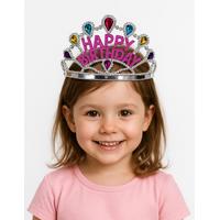 Gümüş Renk Happy Birthday Yazılı Doğum Günü Tacı 60 cm