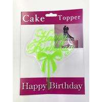 Happy Birthday Yazılı Fiyonklu Pasta Kek Çubuğu Yeşil Renk