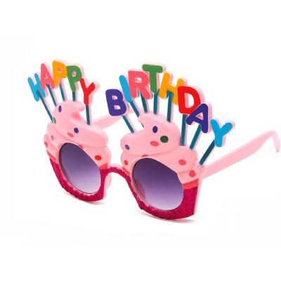 Happy Birthday Yazılı Pembe Fuşya Renk Pembe Pastalı Parti Gözlüğü 12x7 cm