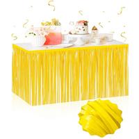 Kendinden Yapışkanlı Makaron Sarı Püsküllü Masa Eteği – 75 x 275 cm Parti Süslemesi