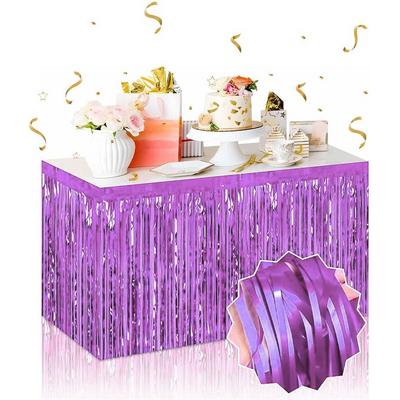 Kendinden Yapışkanlı Mor Metalize Püsküllü Masa Eteği – 75 x 275 cm Parti Süslemesi