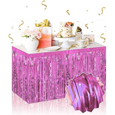 Kendinden Yapışkanlı Pembe Metalize Püsküllü Masa Eteği – 75 x 275 cm Parti Süslemesi