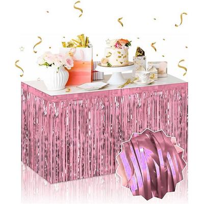 Kendinden Yapışkanlı Rose Gold Metalize Püsküllü Masa Eteği – 75 x 275 cm Parti Süslemesi