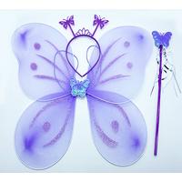 Lila Mor Kelebek Kız Seti – 50 cm Kelebek Kanadı, Taç ve Asa