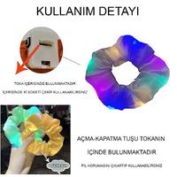 Lila Mor Renk Led Işıklı Lastikli Saç Tokası - 3 Modlu Festival & Parti Saç Tokası