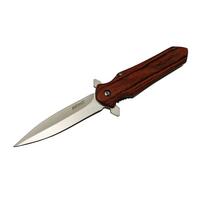 Mtech 4-11 Kahverengi Kamp Çakı 21cm- Yarı Otomatik, Kemerlikli, Ahşap Sap