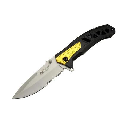 Mtech 4191 Sarı Kamp Çakı 21cm - Yarı Otomatik, Kemerlikli, Testere Detaylı, Desenli Sap