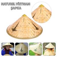 Naturel Renk Cambodia Kamboçyalı Vietnam Şapkası PVC Hasır