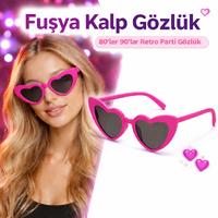 Pembe Retro Kalp Gözlük – 80’ler 90’lar Stil Parti Gözlüğü