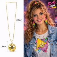 Retro Disko Topu Şekilli 80'ler 90'lar Altın Renk Plastik Kolye